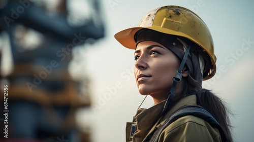  woman oil rig worker with a helmet  © CStock