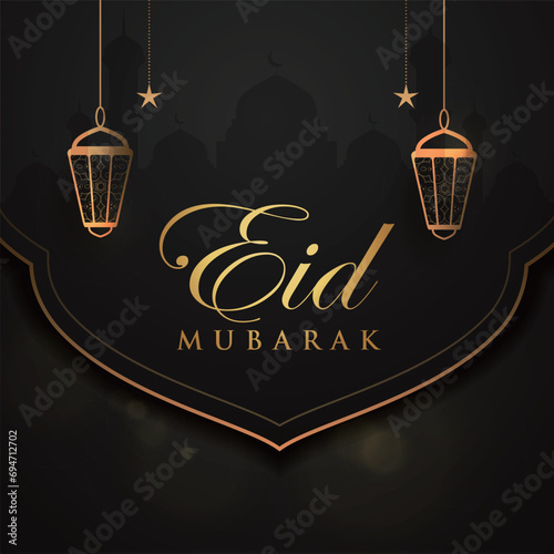 Ramadan Eid Mubarak background greeting card with candles and moon decoration