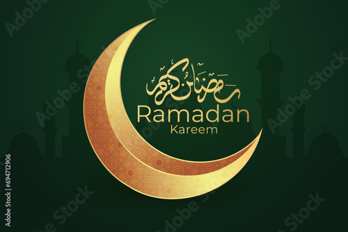 Ramadan Eid Mubarak background greeting card with candles and moon decoration