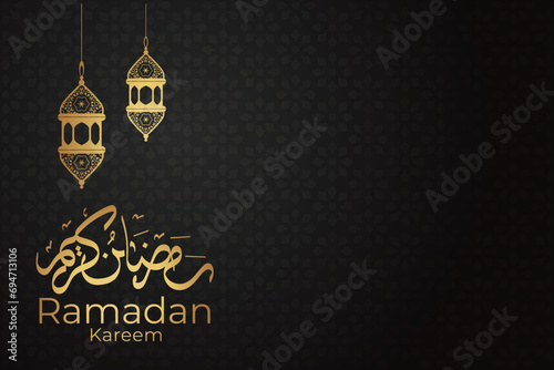 Ramadan Eid Mubarak background greeting card with candles and moon decoration