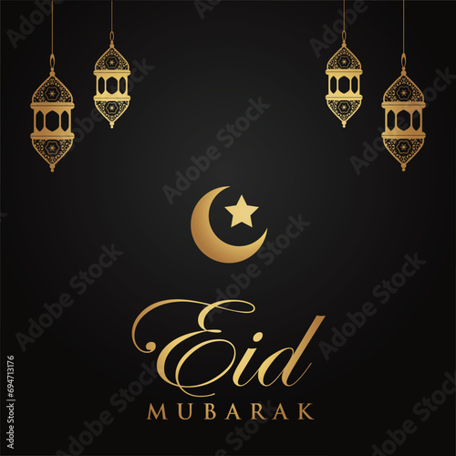 Ramadan Eid Mubarak background greeting card with candles and moon decoration