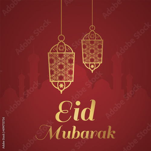 Ramadan Eid Mubarak background greeting card with candles and moon decoration