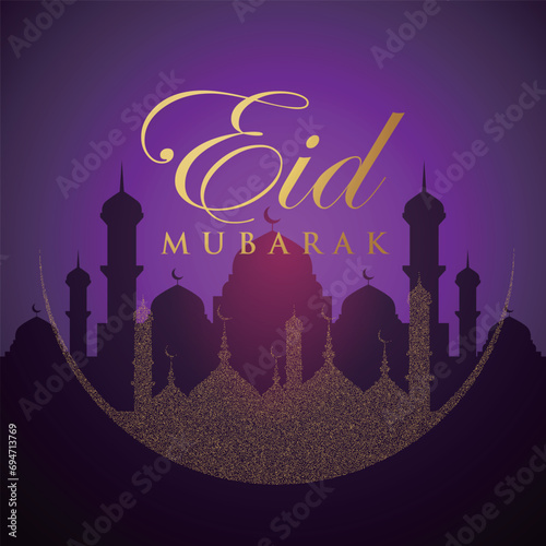 Ramadan Eid Mubarak background greeting card with candles and moon decoration
