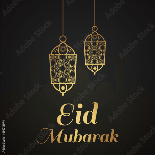 Ramadan Eid Mubarak background greeting card with candles and moon decoration