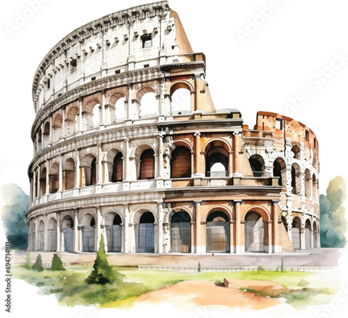 Watercolor Colosseum on white background