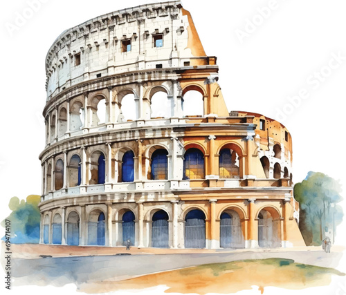 Watercolor Colosseum on white background