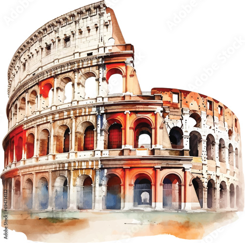 Watercolor Colosseum on white background