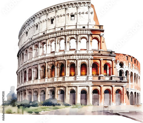 Watercolor Colosseum on white background