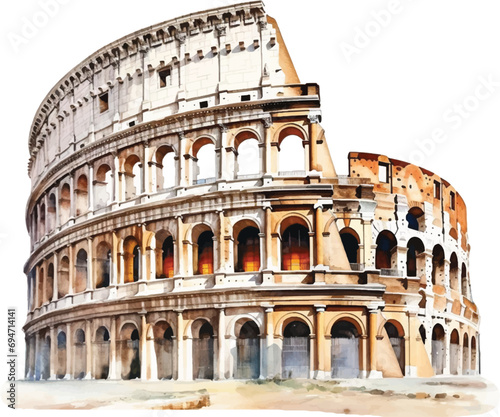 Watercolor Colosseum on white background