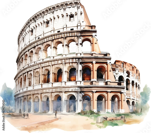 Watercolor Colosseum on white background
