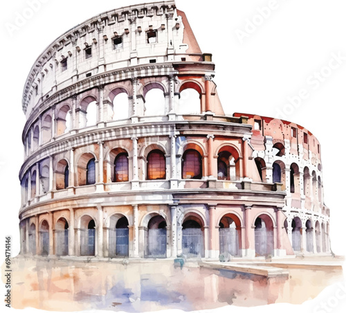 Watercolor Colosseum on white background