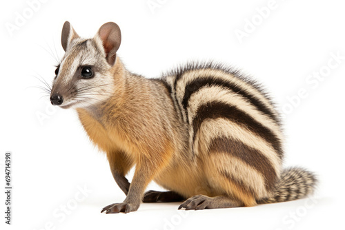 A Numbat  also known as the banded anteater  on a white background