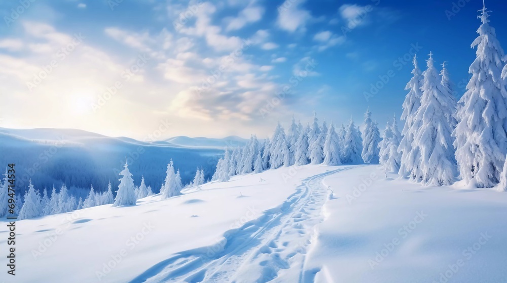photo reality Beautiful winter natural scenery, amazing mountain views. during bright daylight