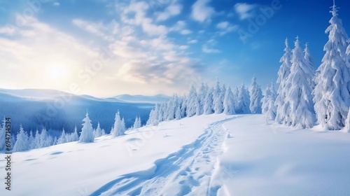 photo reality Beautiful winter natural scenery, amazing mountain views. during bright daylight