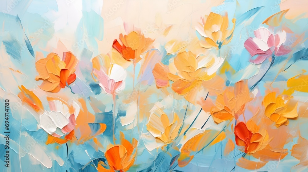 colorful bright abstract floral brushstrokes with acrylic paint