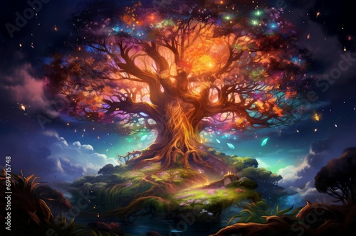 Surreal Magic tree. Fantasy romantic forest. Generate Ai © juliars