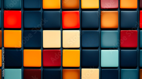 Mosaic of Matte Squares in a Coordinated Palette of Navy  Orange  and Cream Tones