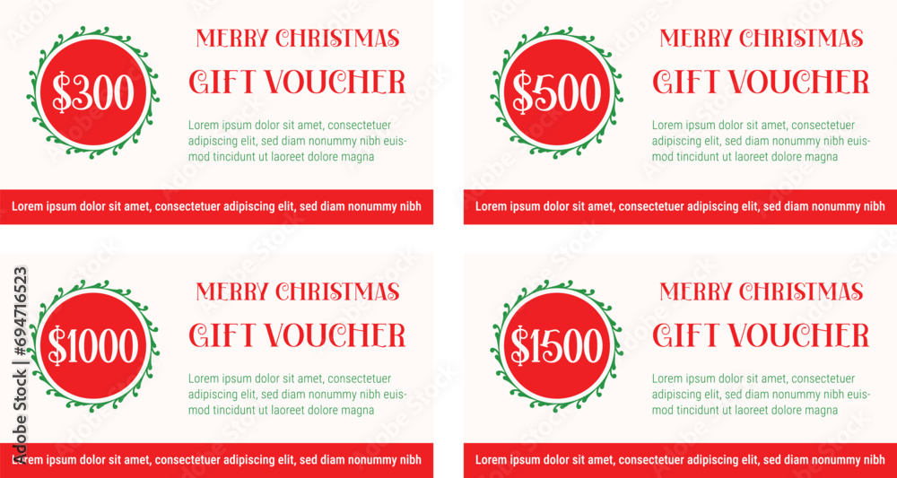 Set of Merry Christmas gift vouchers