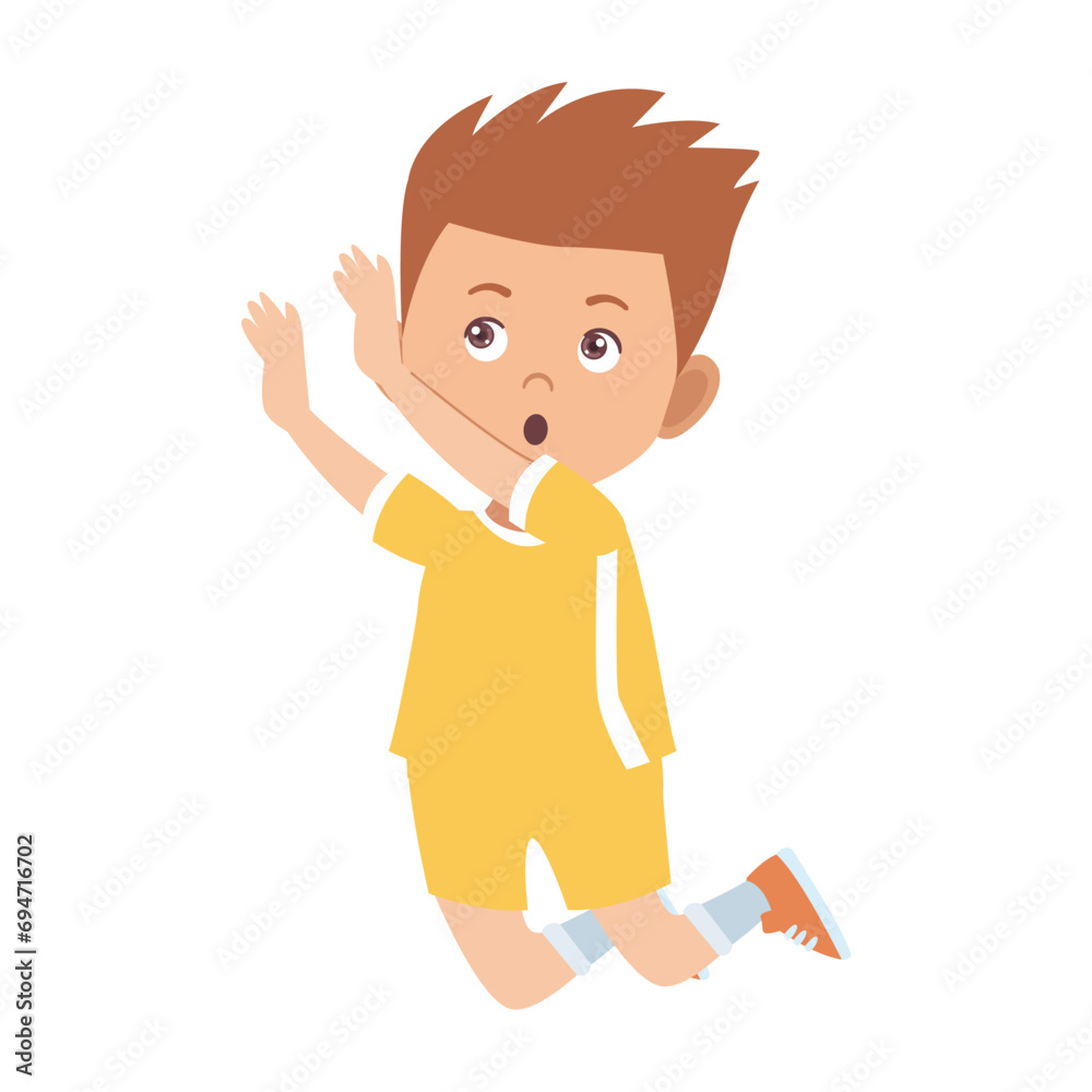 set of child poses in yellow clothes color set of child poses in yellow clothes color