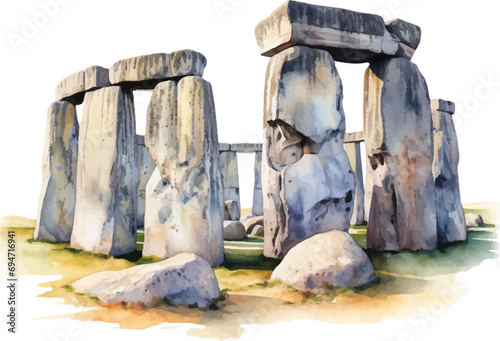 Watercolor Stonehenge on white background
