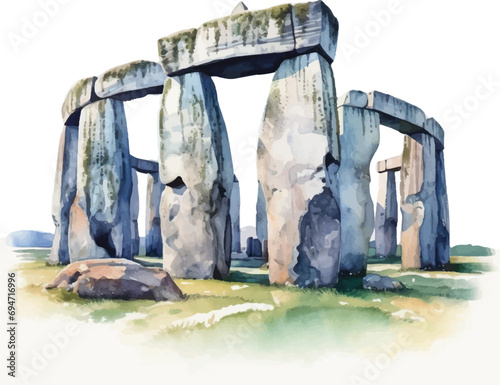 Watercolor Stonehenge on white background