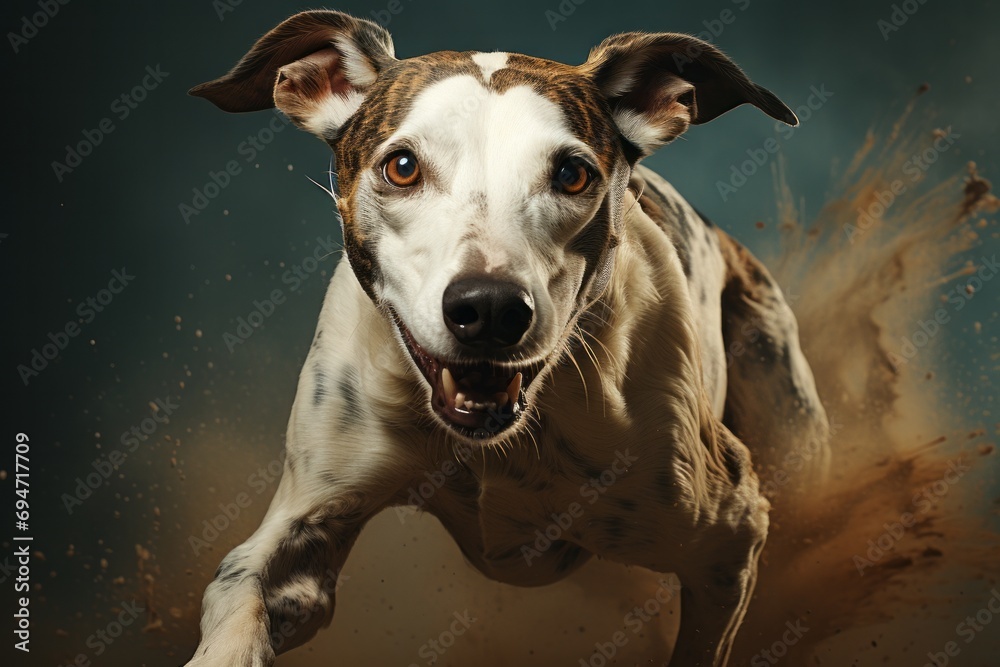 Elegant greyhound in full stride, Generative AI