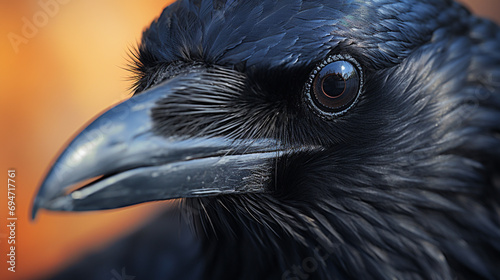 Feathered Intensity: A Stunning Close-Up Portrait of the Raven Bird (Corvus corax)