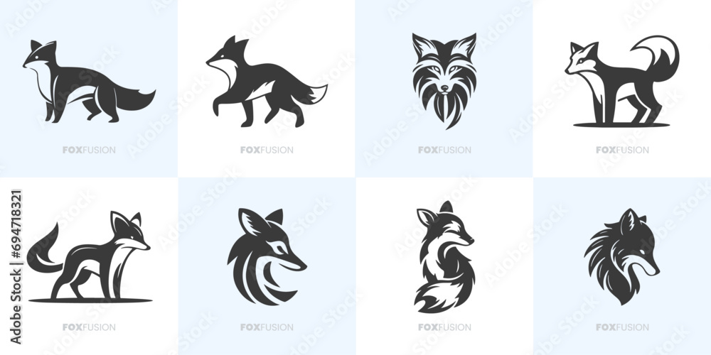 Stilisierte Fuchs-Logos für intelligente, anpassungsfähige und unabhängige Unternehmen
