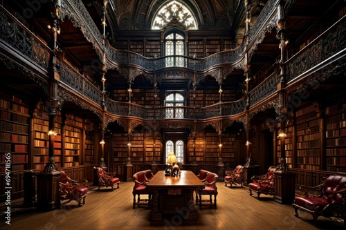 Historic Magnificent library. Old interior room. Generate Ai