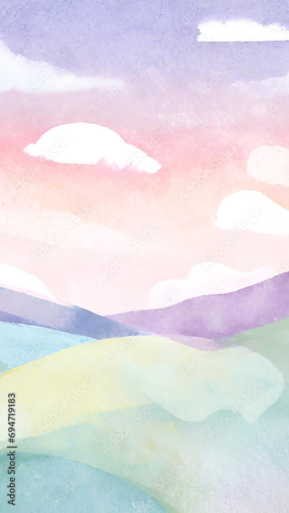 Watercolor background with clouds