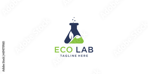 Nature leaf lab design with molecule logo in design. natural laboratory design template photo