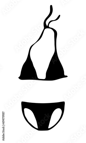 Lingerie bra and panties or swimsuit bikini drawing hand painted with ink brush. Png clipart isolated on transparent background photo