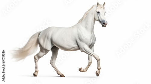 A white Arabian horse  separated against a white backdrop using a clipping path. Entire depth of field captured for the image.