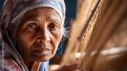 Closeup portrait of mature woman on loom © mariiaplo