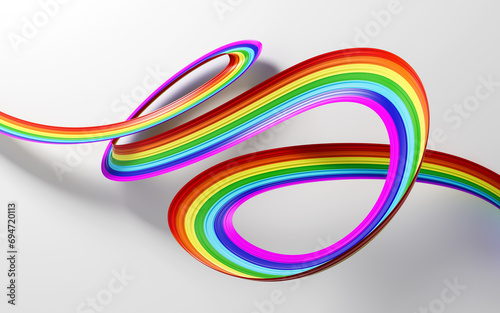 3d Flag Of Rainbow 3d Waving Ribbon Flag Isolated On White Background, 3d Illustration