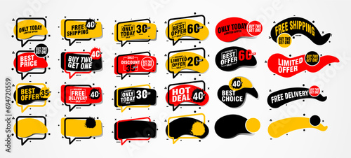 Collection of brush stroke sale, stickers and tags banners, sales label collection suitable for design promotion media