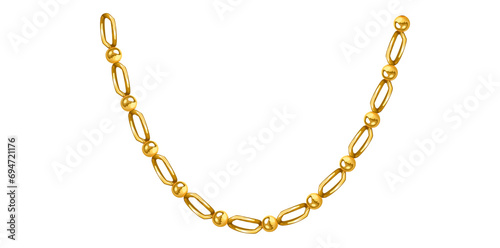 Realistic Detailed 3D Gold Chain On White Background,  Solid Golden Metallic Chain Vector Illustration.
