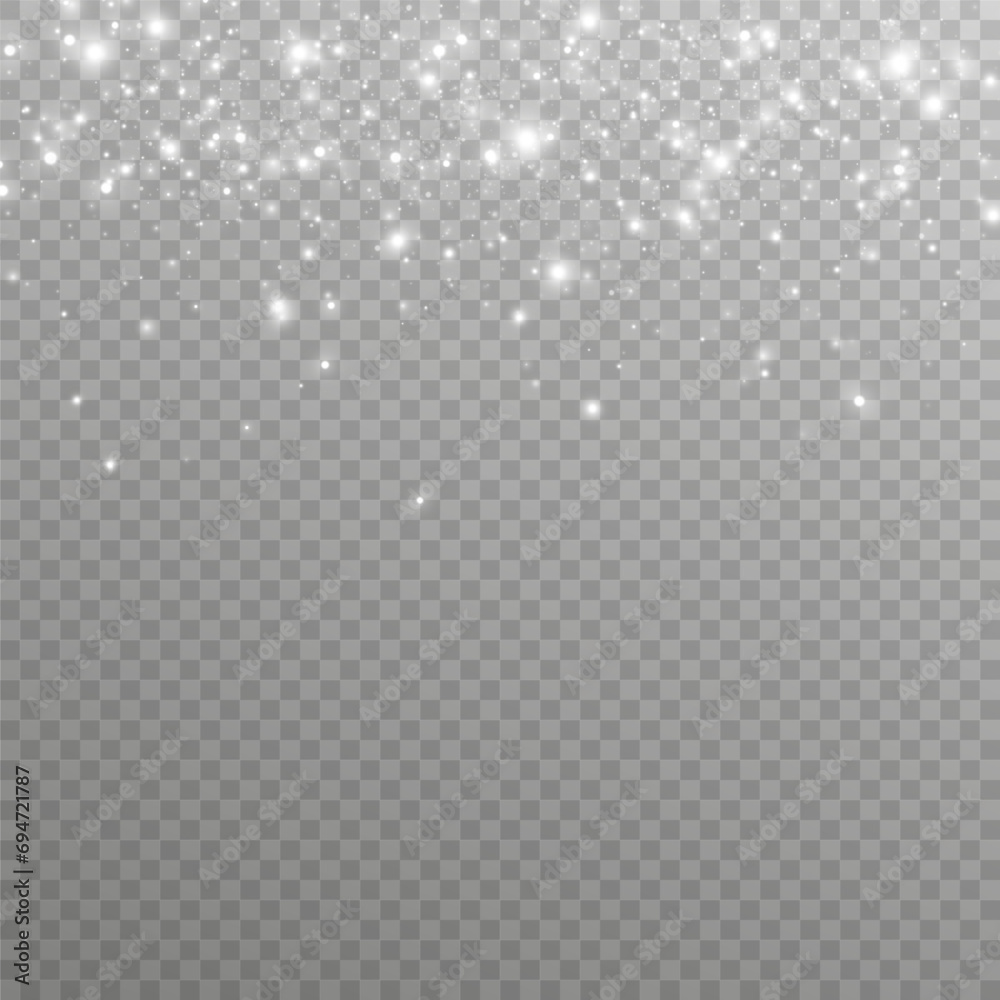 Particles of white magic dust. Shining light particles.Christmas glitter particles. Light effect on a transparent background Particles of white magic dust. Shining light particles.Christmas glitter particles. Light effect on a transparent background