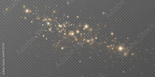 Gold sparks and golden stars glitter special light effect. Vector sparkles on transparent background. Christmas abstract. dust	