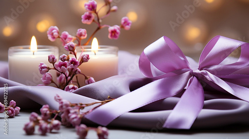 International Women s Day 8 March.Greeting with purple ribbon.