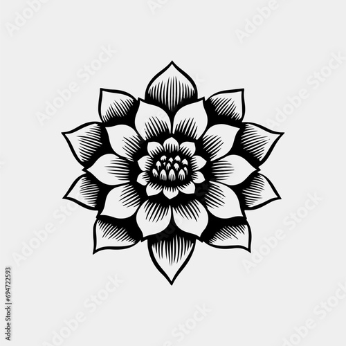Vector black lotus icons set on white background. Lotus plant. Lotus flower
