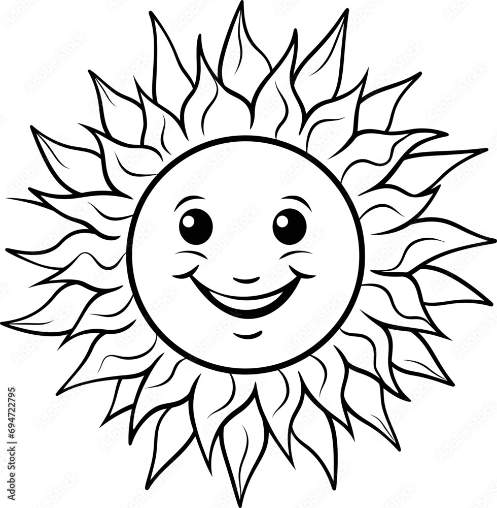 Sun cartoon vector image, coloring page