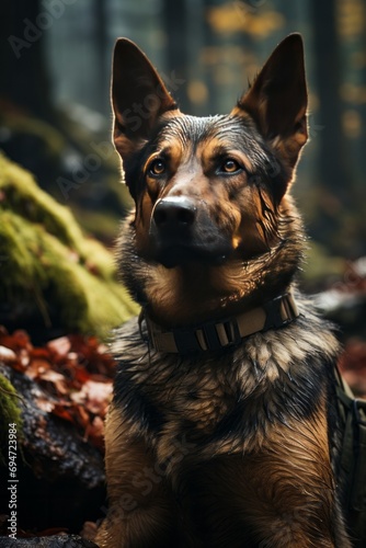 Proud German Shepherd in a forest, Generative AI