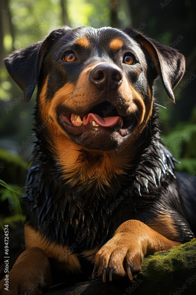 Loving Rottweiler with a big smile, Generative AI