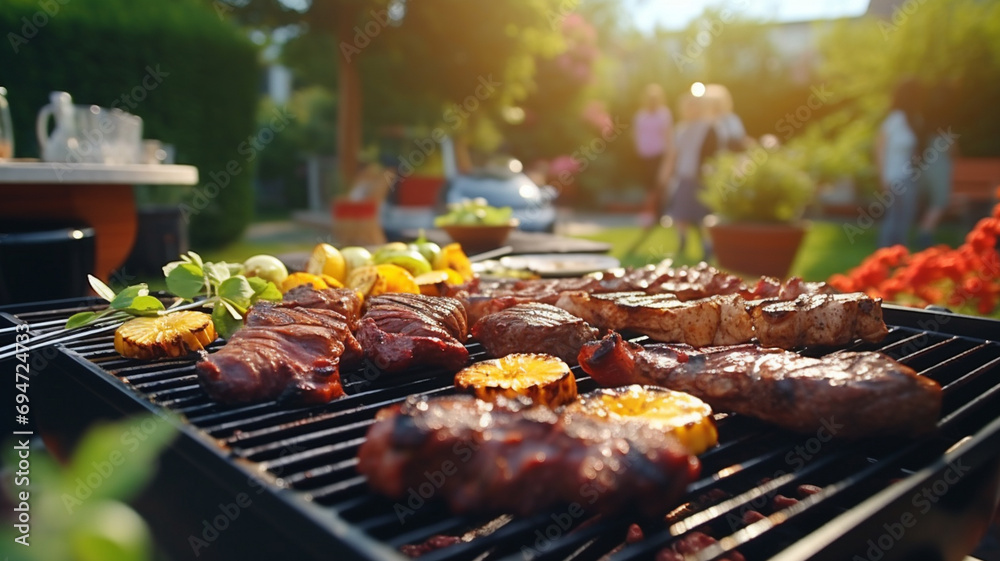 grilled meat and vegetables at a picnic
