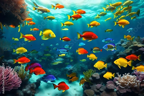 Colorful Fishes and Plants Creating a Harmonious Underwater Tune © Muhammad