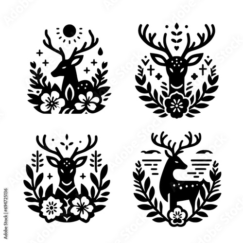 set of deer and flower icon logo designs