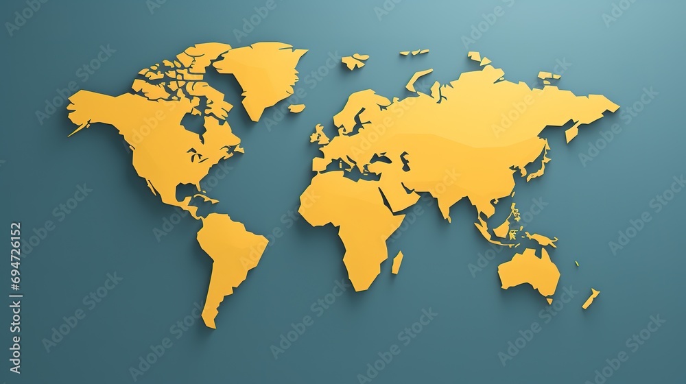 3D World map. Paper art Earth map shapes with shadow. Flat style ...
