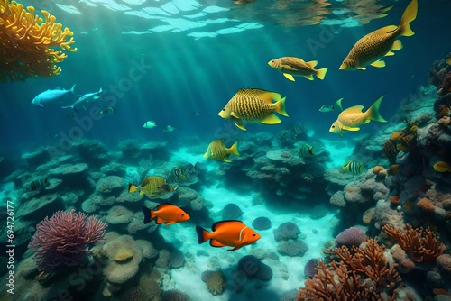 Colorful Fishes and Plants Creating an Underwater Harmony © Muhammad