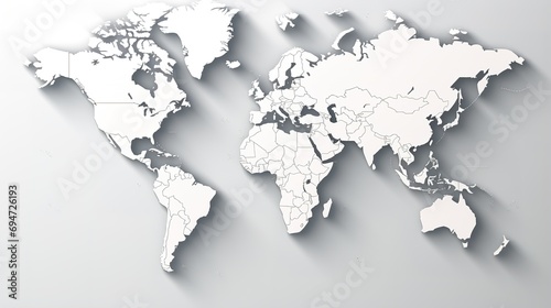 3D World map. Paper art Earth map shapes with shadow. Flat style illustration